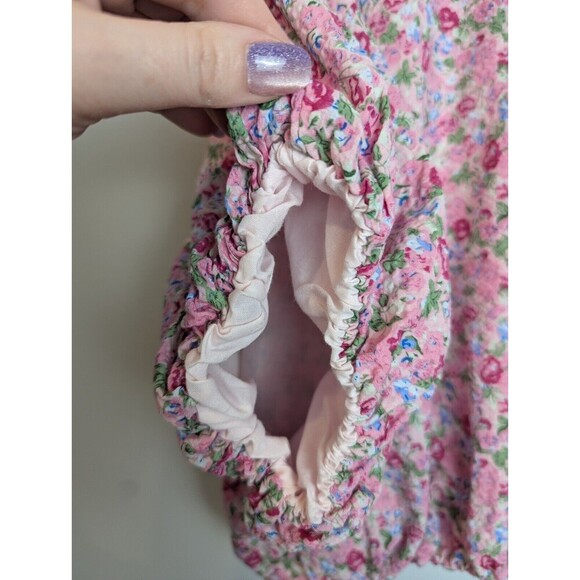 Free The Roses Women's Voluminous Crop Top L Puff Sleeve Floral Pink - Picture 5 of 13